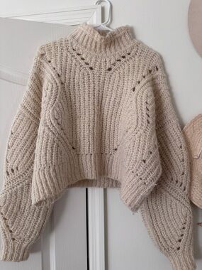 Isabel Marant Chunky Cream Cable Turtleneck Sweater